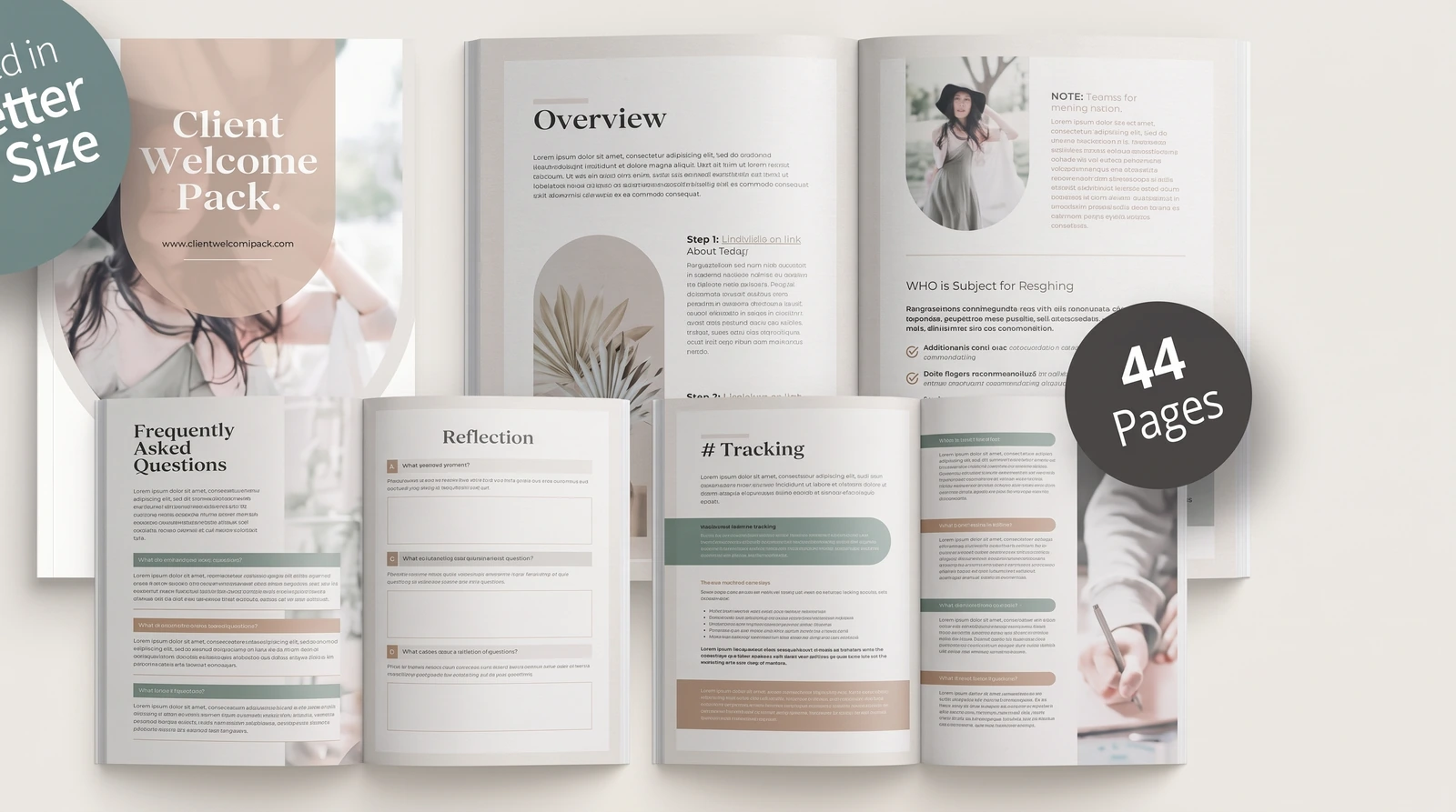 Life Coaching Kit client welcome pack, a 44-page set editable in Canva
